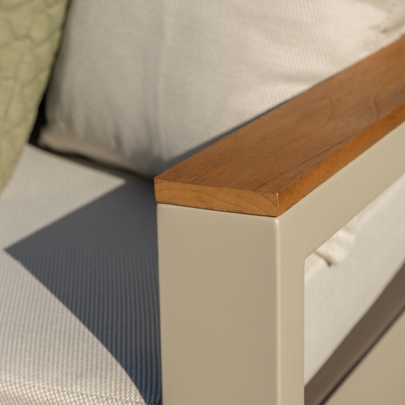 Salon de jardin SOHO DUNE 5 places beige aluminium avec accoudoirs en teck