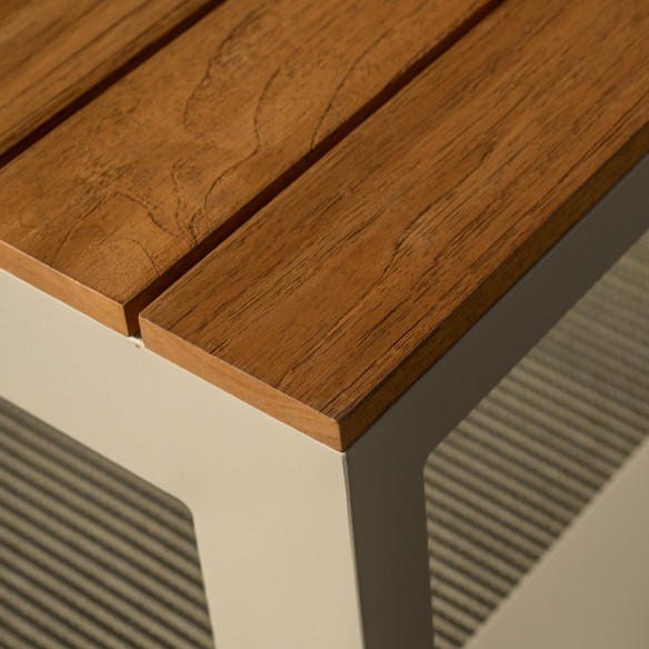 Salon de jardin SOHO DUNE 5 places beige aluminium avec accoudoirs en teck