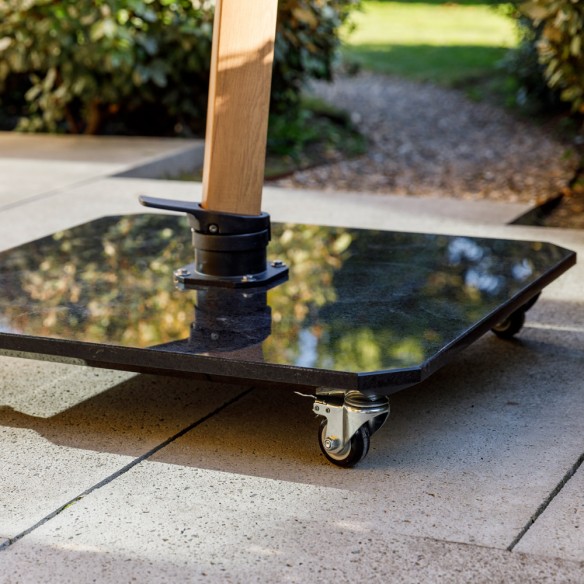 Parasol déporté JASMIN 3x3m en aluminium aspect bois et base granite Meran