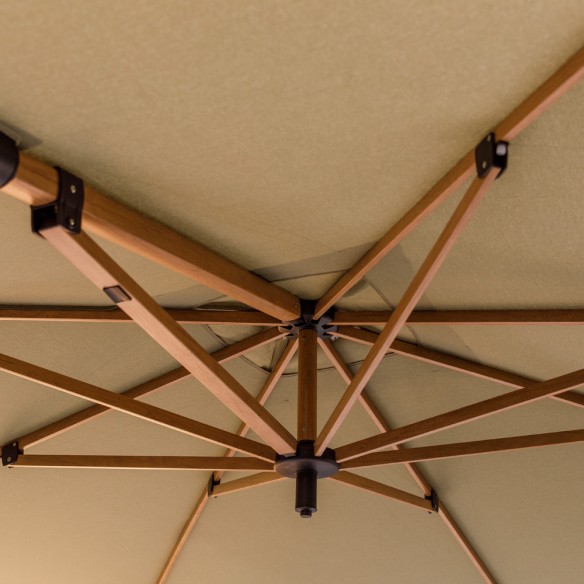 Parasol déporté JASMIN 3x3m en aluminium aspect bois et base granite Meran
