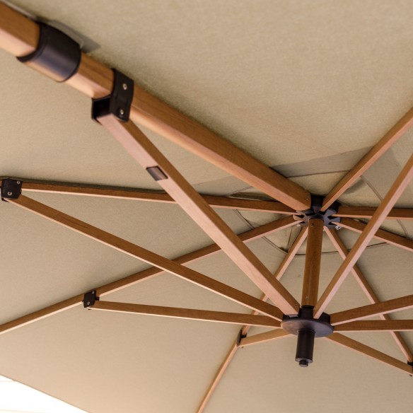 Parasol déporté JASMIN 3x3m en aluminium aspect bois et base granite Meran