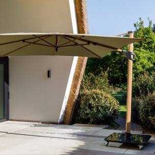 Parasol déporté JASMIN 3x3m en aluminium aspect bois et base granite Meran
