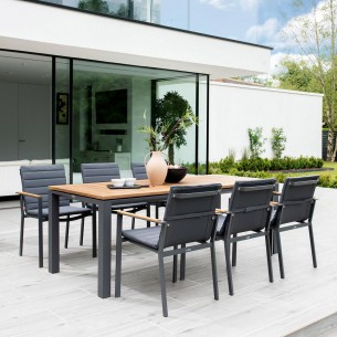 Outdoor Dining Set CONCEPT table in Teak/Anthracite Aluminum W210 and 6 SOHO Anthracite Chairs