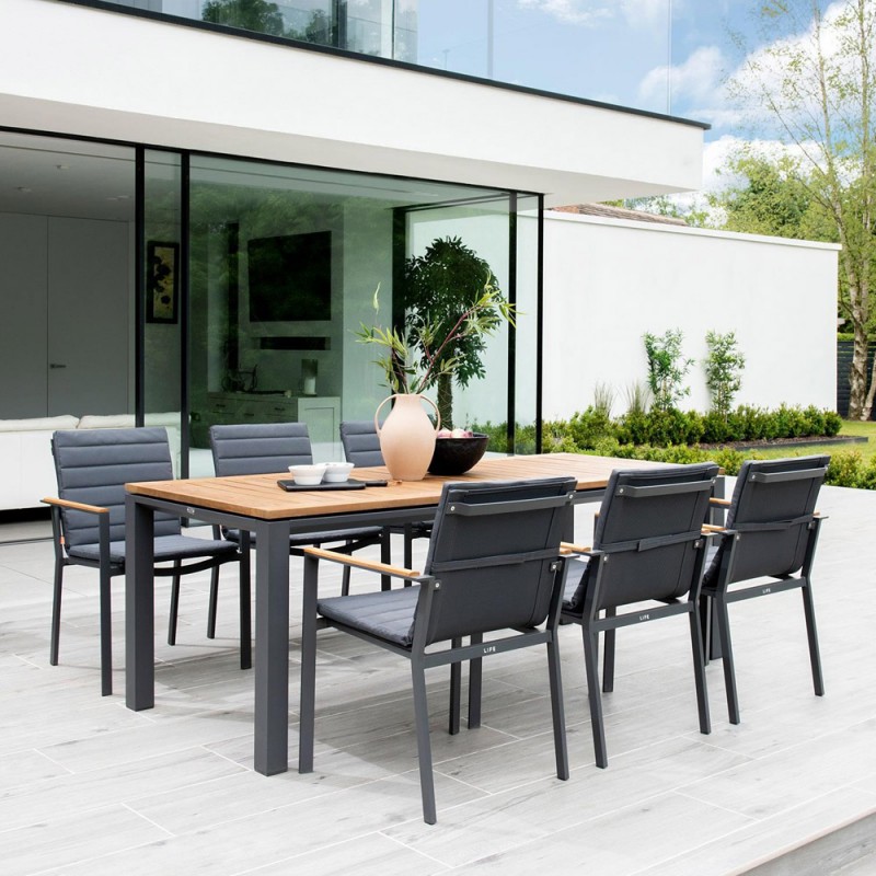 Ensemble Table de jardin CONCEPT en teck/aluminium anthracite L210 et 6 chaises SOHO anthracite