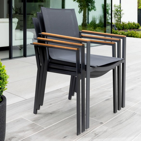 Ensemble Table de jardin CONCEPT en teck/aluminium anthracite L210 et 6 chaises SOHO anthracite