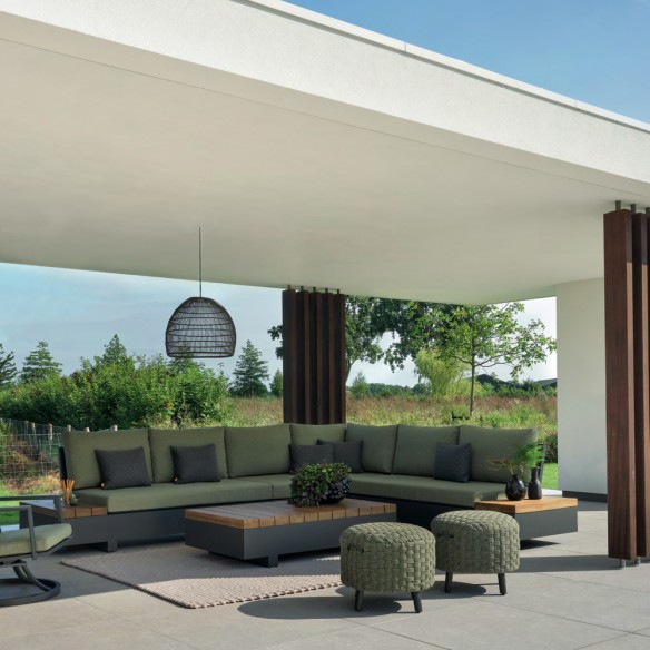 EDGE OLIVE Lounge Set 6 Seater Aluminium Grey with Side Tables and Footstools