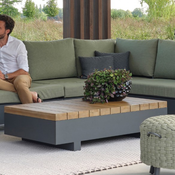 EDGE OLIVE Lounge Set 6 Seater Aluminium Grey with Side Tables and Footstools