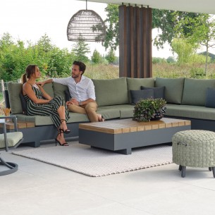 Salon de jardin EDGE OLIVE 6 places gris aluminium avec tables d'appoint intégrées et repose-pieds 2