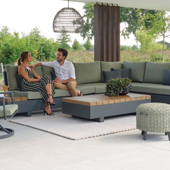 EDGE OLIVE Lounge Set 6 Seater Aluminium Grey with Side Tables and Footstools