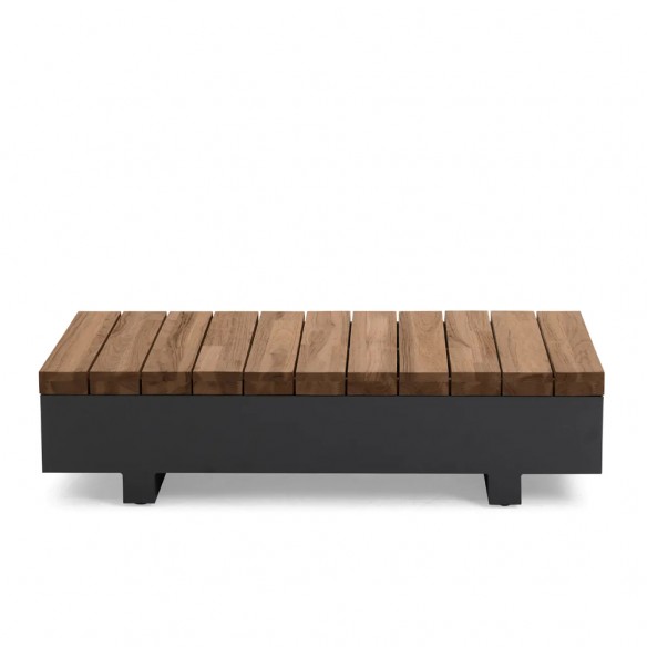 Salon de jardin EDGE OLIVE 6 places gris aluminium avec tables d'appoint intégrées et repose-pieds