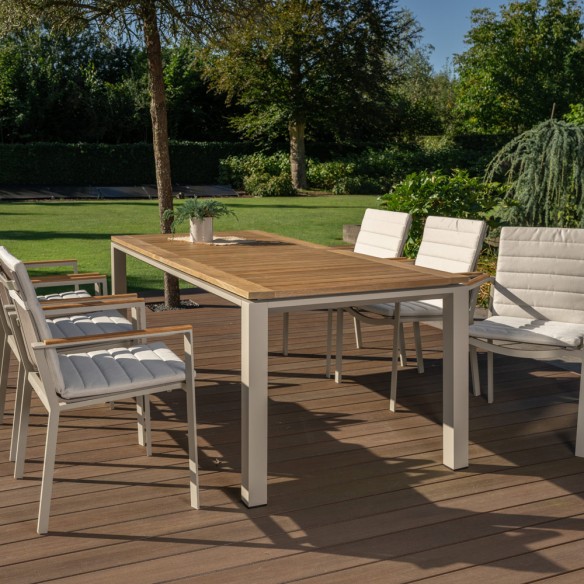 Outdoor Dining Set CONCEPT table in Teak/Beige Aluminum W210 and 6 SOHO Beige Chairs