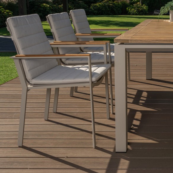 Outdoor Dining Set CONCEPT table in Teak/Beige Aluminum W210 and 6 SOHO Beige Chairs