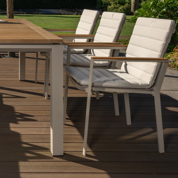 Outdoor Dining Set CONCEPT table in Teak/Beige Aluminum W210 and 6 SOHO Beige Chairs