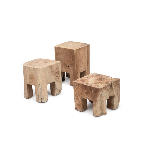 Trio de tables d’appoint DUNEA en racine de teck H31cm H37cm H44cm