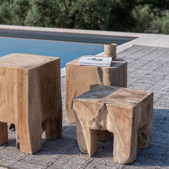 Trio de tables d’appoint DUNEA en racine de teck H31cm H37cm H44cm