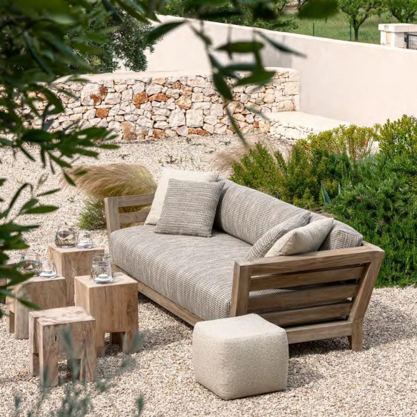 Canapé de jardin MILO 3 places en teck recyclé gris naturel