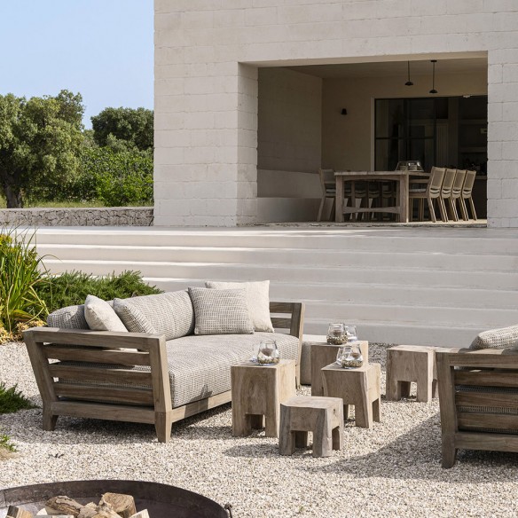 Canapé de jardin MILO 3 places en teck recyclé gris naturel