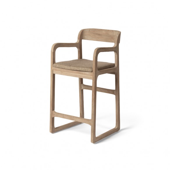 Chaise haute SONIA en teck recyclé gris naturel avec coussin d’assise
