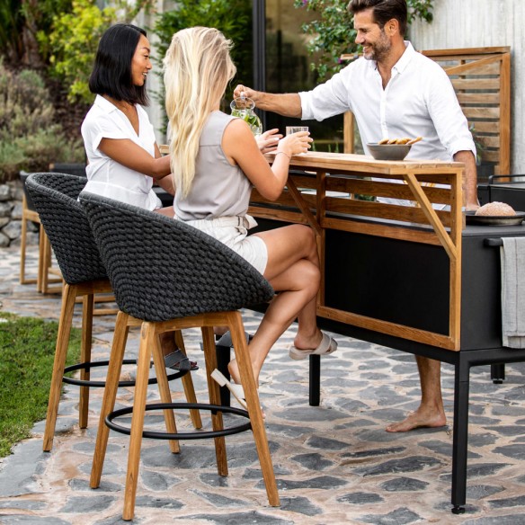 PEACOCK Bar Chair in Teak and Soft Rope with Grey Cushion