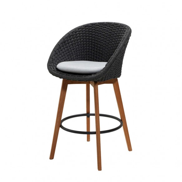 Chaise haute PEACOCK en teck et corde souple avec coussin gris