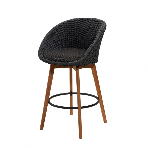 Chaise haute PEACOCK en teck et corde souple avec coussin gris