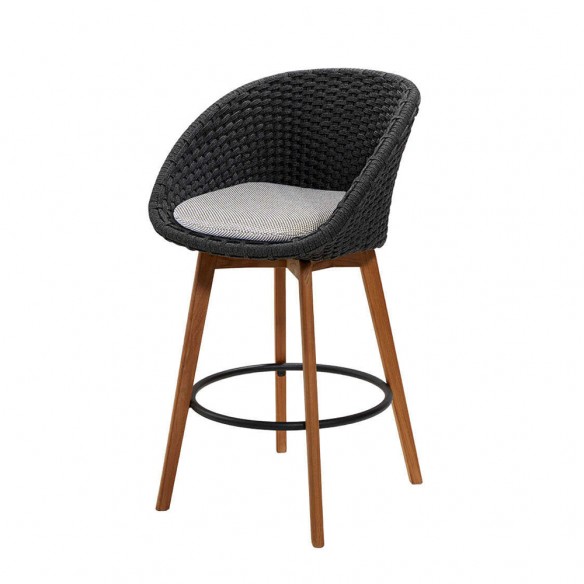 Chaise haute PEACOCK en teck et corde souple avec coussin gris
