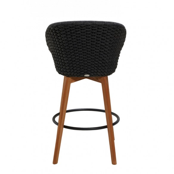 PEACOCK Bar Chair in Teak and Soft Rope with Grey Cushion