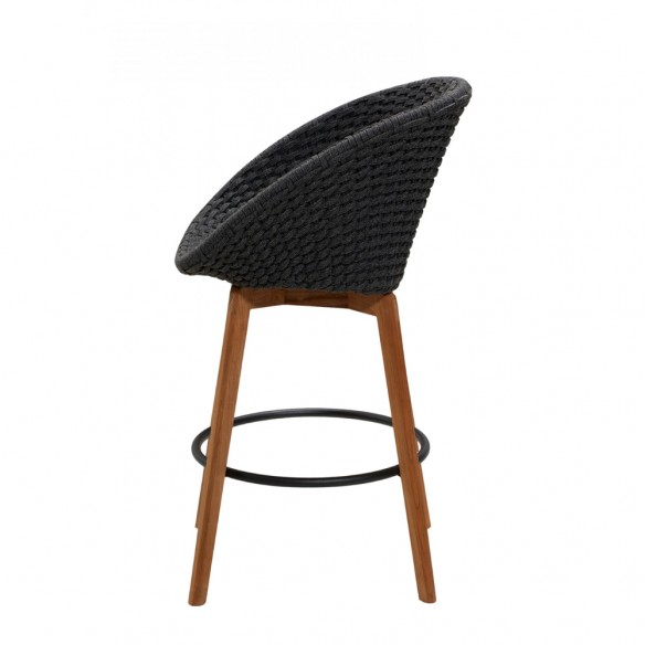PEACOCK Bar Chair in Teak and Soft Rope with Grey Cushion