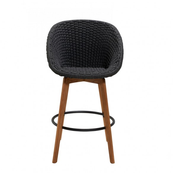 PEACOCK Bar Chair in Teak and Soft Rope with Grey Cushion