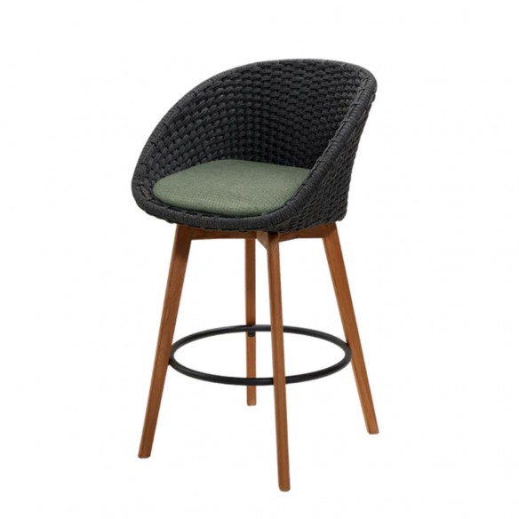 PEACOCK Bar Chair in Teak and Soft Rope with Grey Cushion