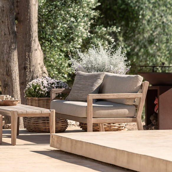 Canapé de jardin MALO 2 places en teck recyclé gris naturel