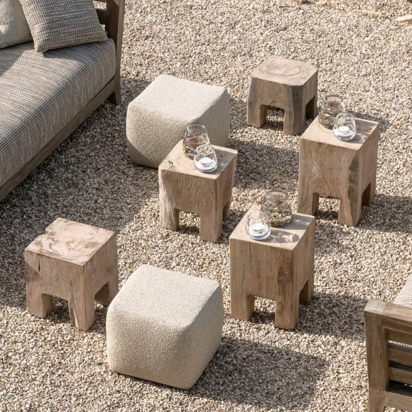 Trio de tables d’appoint DUNEA en racine de teck H31cm H37cm H44cm