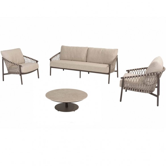 Salon de jardin ASTORIA 5 places cadre taupe aluminium avec table basse céramique
