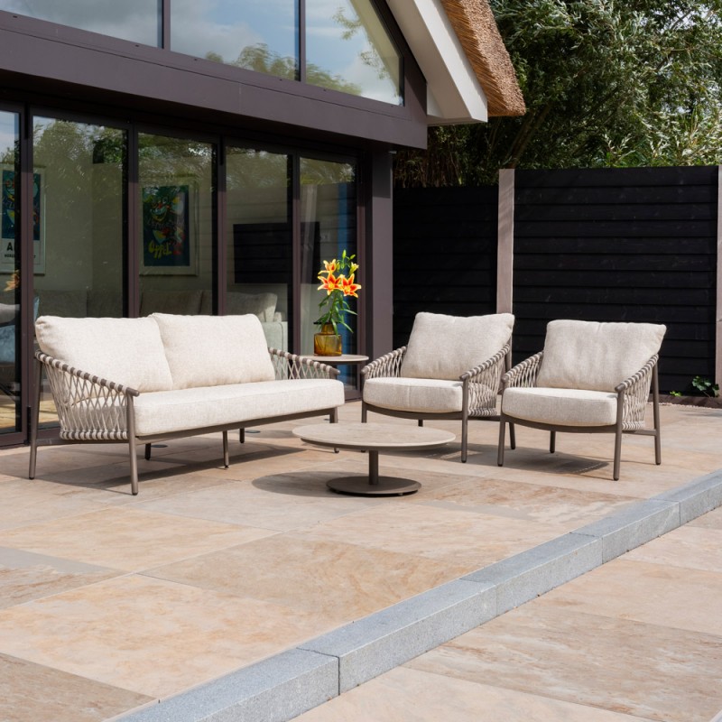 Salon de jardin ASTORIA 5 places cadre taupe aluminium avec table basse céramique