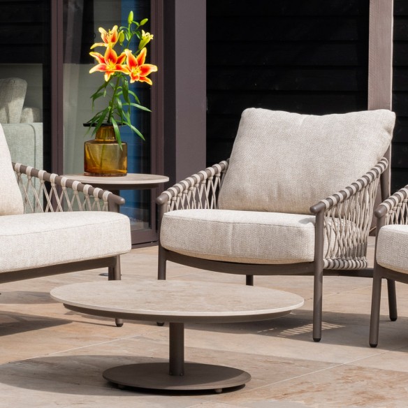 Salon de jardin ASTORIA 5 places cadre taupe aluminium avec table basse céramique