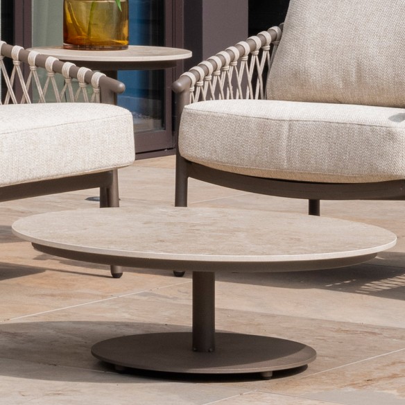 Salon de jardin ASTORIA 5 places cadre taupe aluminium avec table basse céramique