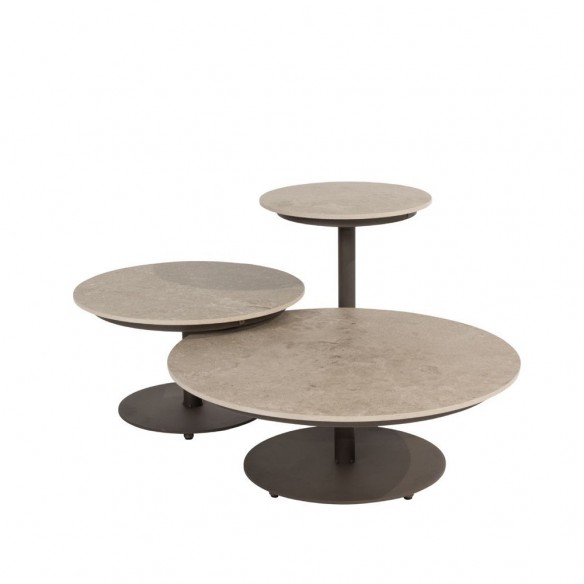 Salon de jardin ASTORIA 5 places cadre taupe aluminium avec table basse céramique