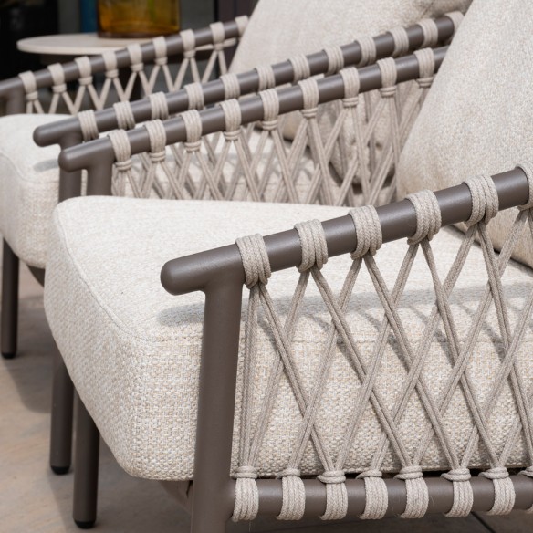 Salon de jardin ASTORIA 5 places cadre taupe aluminium avec table basse céramique