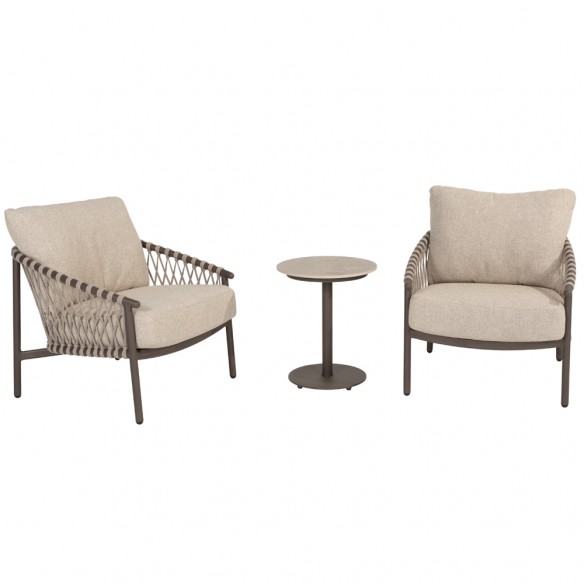 Salon de jardin ASTORIA 5 places cadre taupe aluminium avec table basse céramique