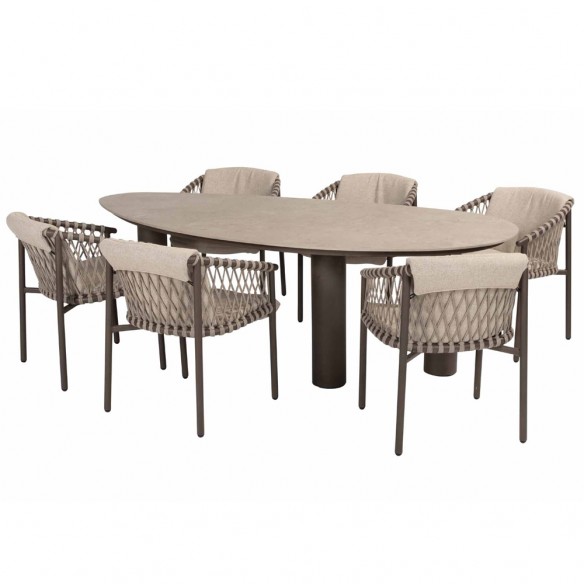 Outdoor Dining Set ARIA Table in Taupe Aluminum W240 and 6 ASTORIA Taupe Chairs with Light Beige Cushion