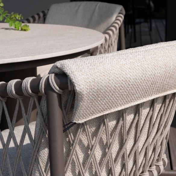 Outdoor Dining Set ARIA Table in Taupe Aluminum W240 and 6 ASTORIA Taupe Chairs with Light Beige Cushion