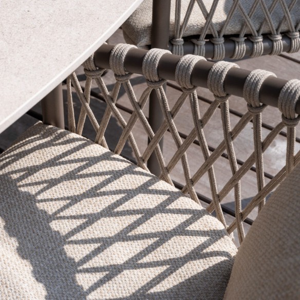 Outdoor Dining Set ARIA Table in Taupe Aluminum W240 and 6 ASTORIA Taupe Chairs with Light Beige Cushion