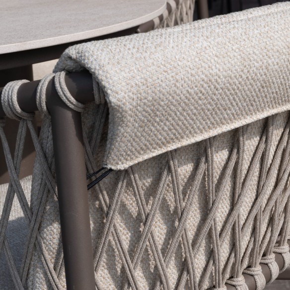 Outdoor Dining Set ARIA Table in Taupe Aluminum W240 and 6 ASTORIA Taupe Chairs with Light Beige Cushion