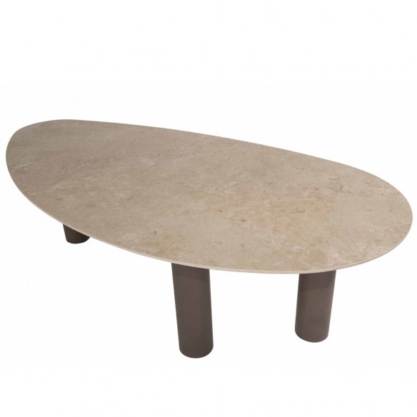 Outdoor Dining Set ARIA Table in Taupe Aluminum W240 and 6 ASTORIA Taupe Chairs with Light Beige Cushion
