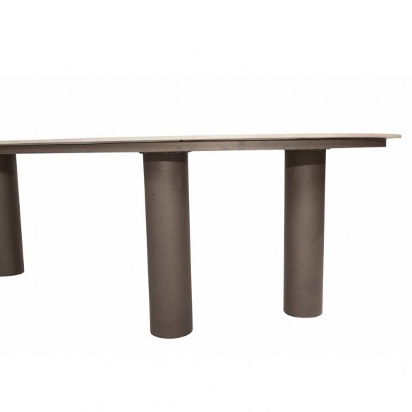 Outdoor Dining Set ARIA Table in Taupe Aluminum W240 and 6 ASTORIA Taupe Chairs with Light Beige Cushion
