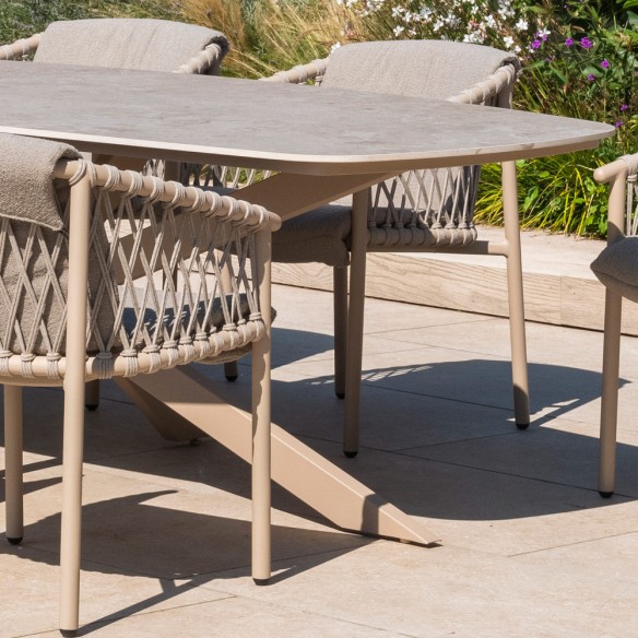 Outdoor Dining Set PETRA Table in Sand Beige Aluminum and Ceramic W240 and 6 ASTORIA Sand Beige Chairs with Taupe Beige Cushion