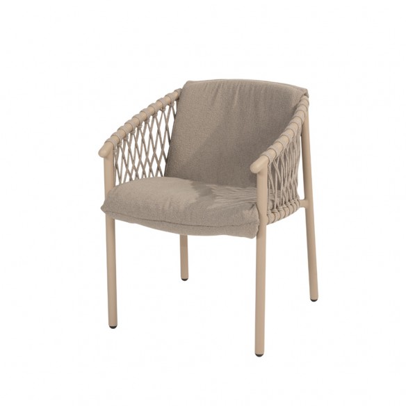 Ensemble Table de jardin PETRA en aluminium beige sable et céramique L240 et 6 chaises ASTORIA beige sable coussin beige taupe