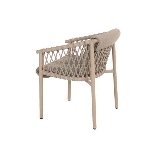 Ensemble Table de jardin PETRA en aluminium beige sable et céramique L240 et 6 chaises ASTORIA beige sable coussin beige taupe