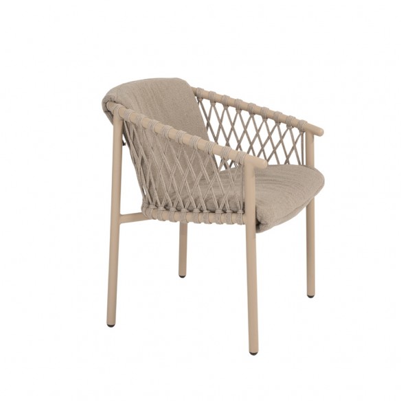 Ensemble Table de jardin PETRA en aluminium beige sable et céramique L240 et 6 chaises ASTORIA beige sable coussin beige taupe