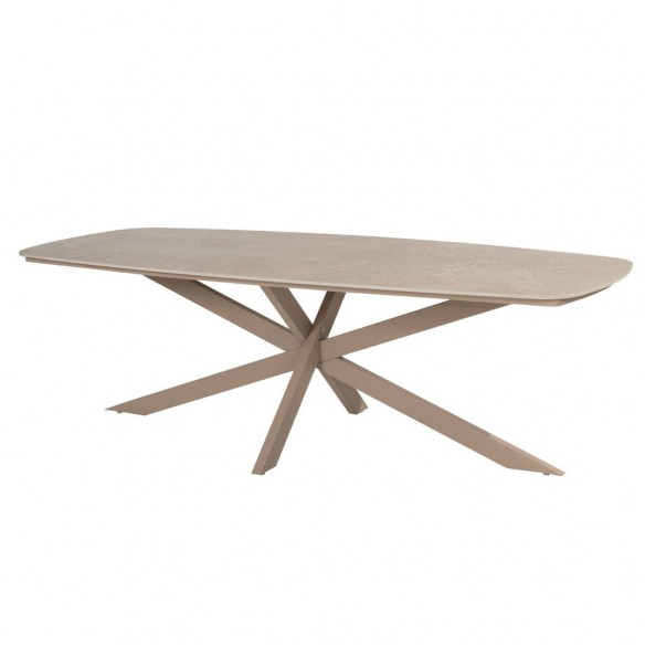 Ensemble Table de jardin PETRA en aluminium beige sable et céramique L240 et 6 chaises ASTORIA beige sable coussin beige taupe